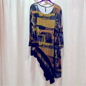 Avivit Yizhar Black, Gray, Orange, & Yellow Pattern Asymmetric Tunic